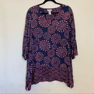 Soft Surroundings navy pink tunic style 36678 women PL/XL Batik Circles All Over